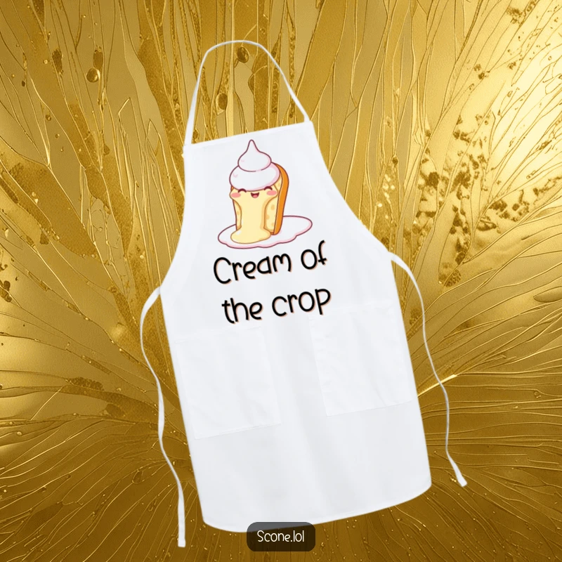 Funny Scone Cream Slide Apron: A chef apron adorned with a scone sliding down cream, perfect for kitchen humor.