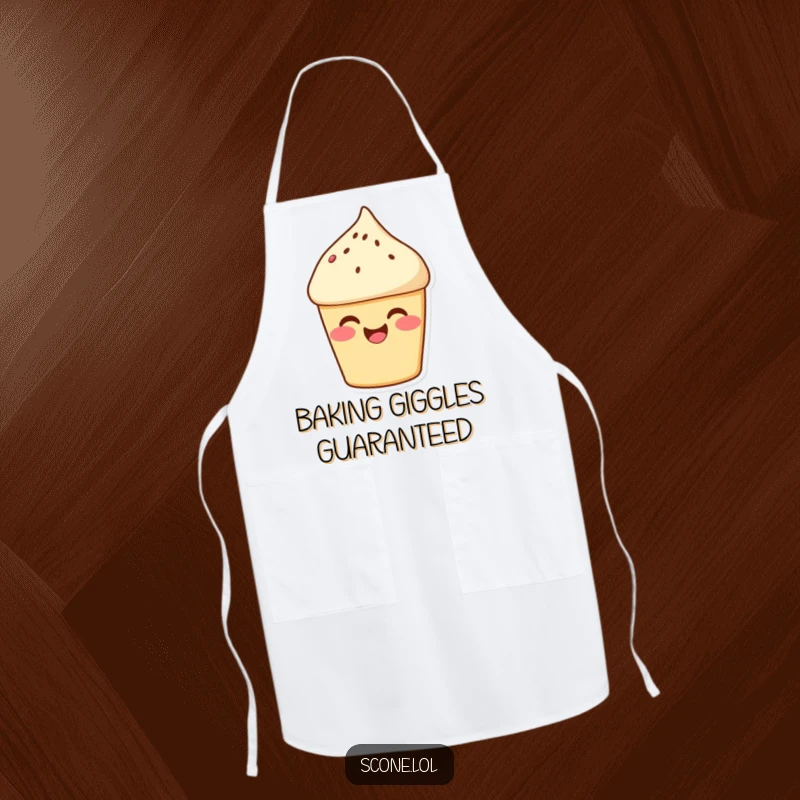 Funny Scone Baker Apron: A giggling scone with rosy cheeks adds charm and humor to kitchen tasks. Great cooking gift.