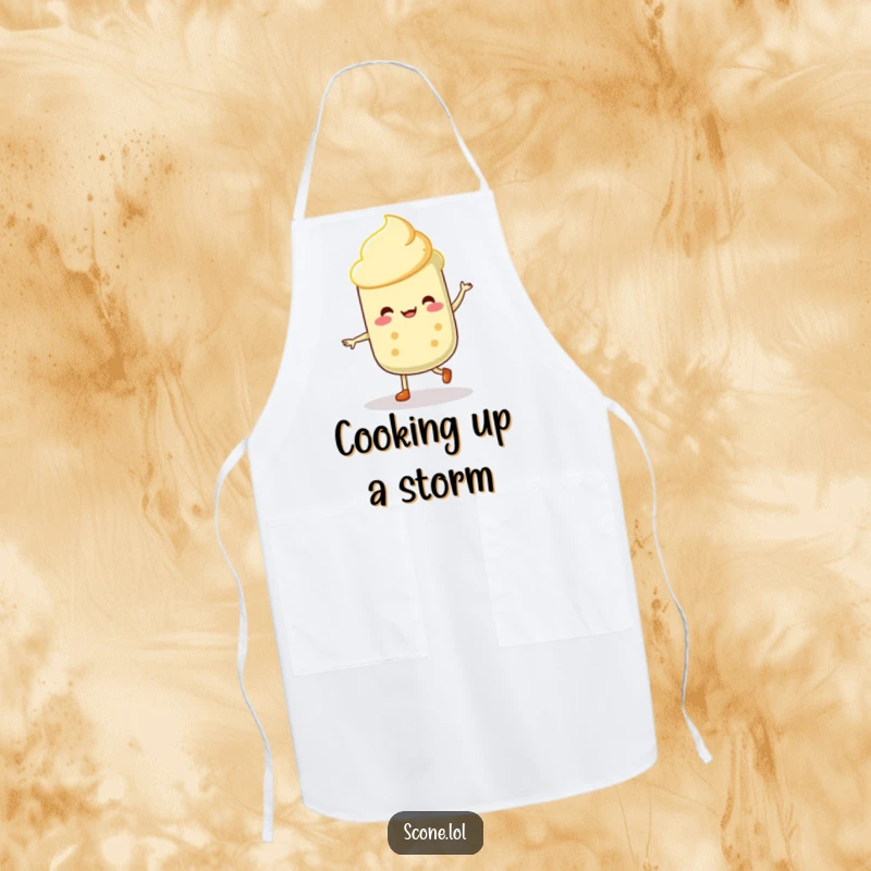Funny Scone Dancer Apron: A chef's apron featuring a scone character performing a merry little jig while cooking.