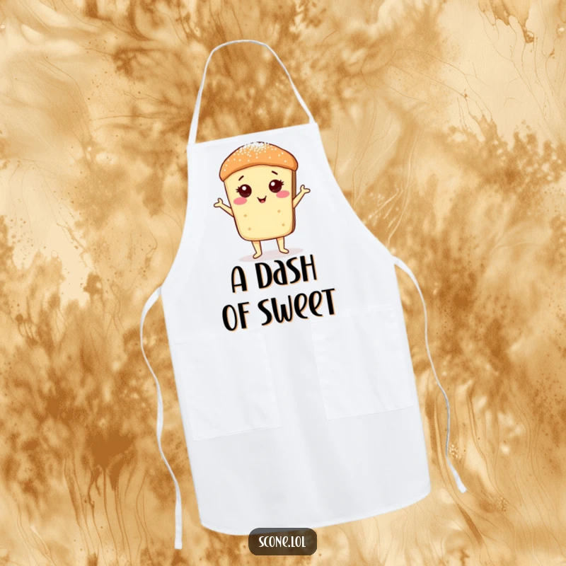 Funny Scone Sugar Dust Pose Apron: A chef apron featuring a proud scone dusted with sugar, great for kitchen chic.