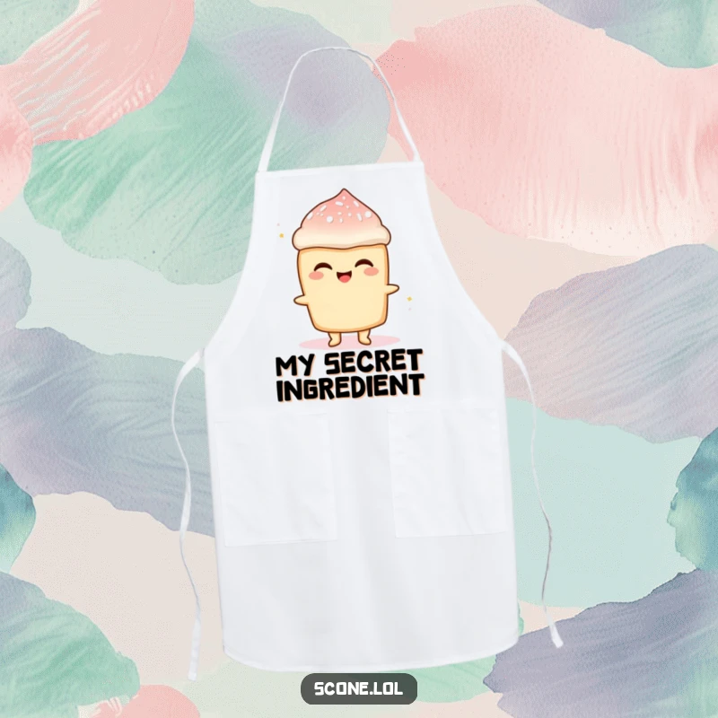 Funny Scone Sugar Rush Apron: A chef's apron featuring a scone character beaming with delight, dusted with sugar.