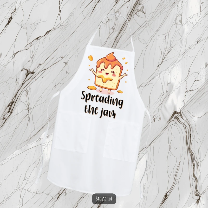 Funny Scone Jam Dance Apron: A chef apron adorned with a scone joyfully dancing, jam splatters adding to the culinary humor.
