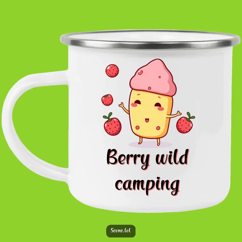 Funny Scone Camping Mug - Juggling Berries Adventure - Outdoor Humor Gift