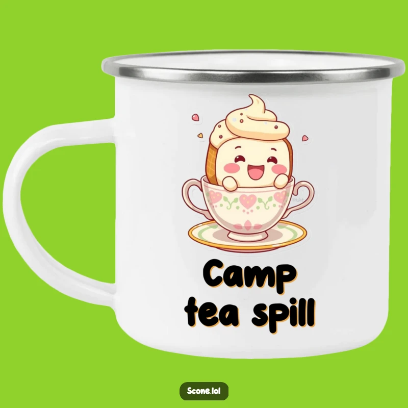 Funny Smiling Scone Falling Teacup Camping Mug - Outdoor Tea Time Chuckles