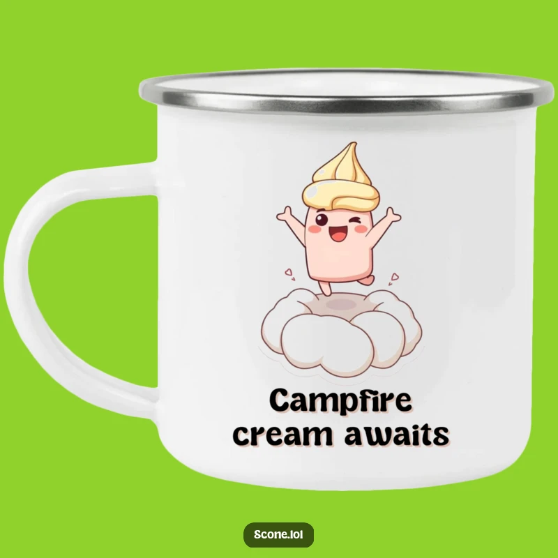 Funny Leaping Scone Cream Camping Mug - Joyful Campfire Coffee Funny Gift