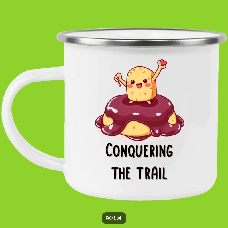 Funny Scone Victory Camp Mug: Jam-Top Adventure, Hilarious Gift for Outdoor Triumphs!