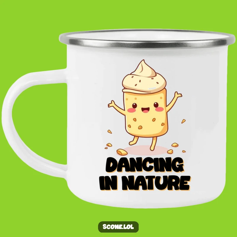Funny Dancing Scone Camping Mug: Coffee with a Crumb-Tastic Beat!