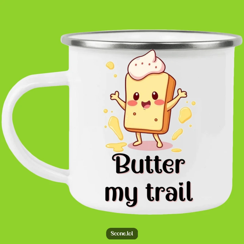 Funny Scone Camp Mug: Happy Character Dance, Hilarious Outdoor Celebration Gift