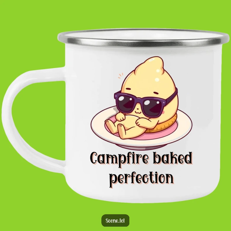 Funny Scone Camping Mug: Tiny Sunglasses Pastry for Outdoor Relaxation