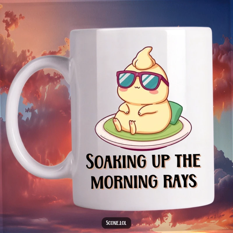 Funny Satay Mug: A cool satay character with tiny sunglasses relaxes on a plate, embodying pure, humorous bliss.