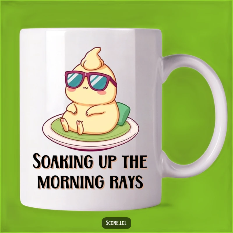 Funny Satay Lounging Mug: Tiny Sunglasses Character, Hilarious Foodie Gift for Sun Lovers!