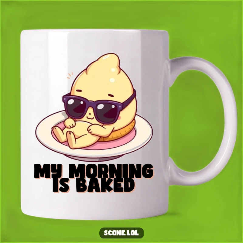 Funny Scone Lounging Mug: Tiny Sunglasses Pastry Gift for Relaxation Lovers