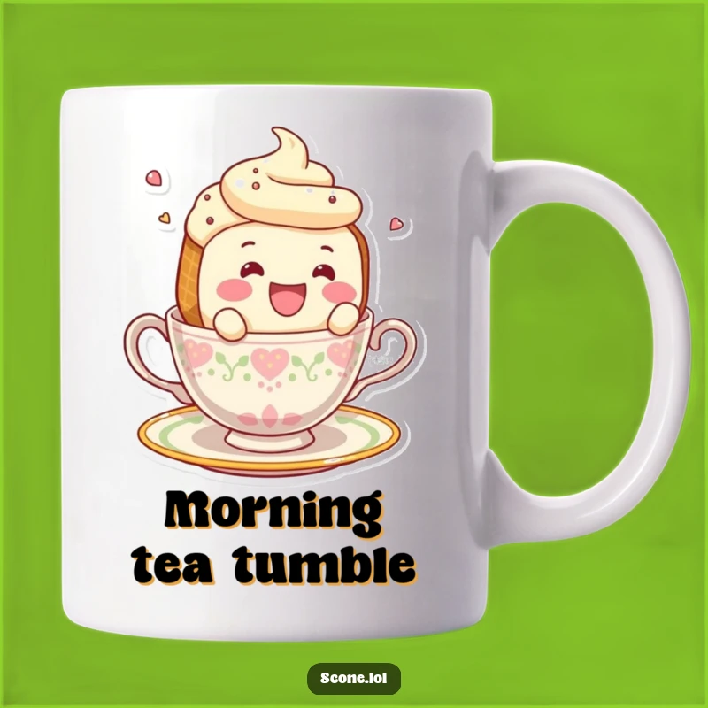 Funny Smiling Scone Falling Teacup Mug - Hilarious Tea Lover Gift