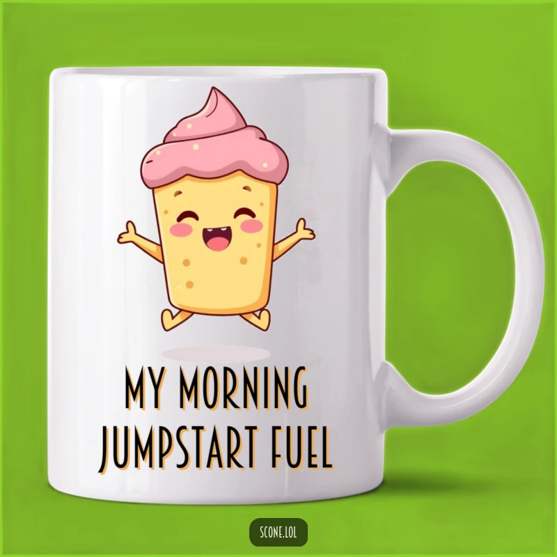 Funny Cheerful Scone Mug: A Delightful Baked Good Jumping for Joy, Perfect Funny Gift
