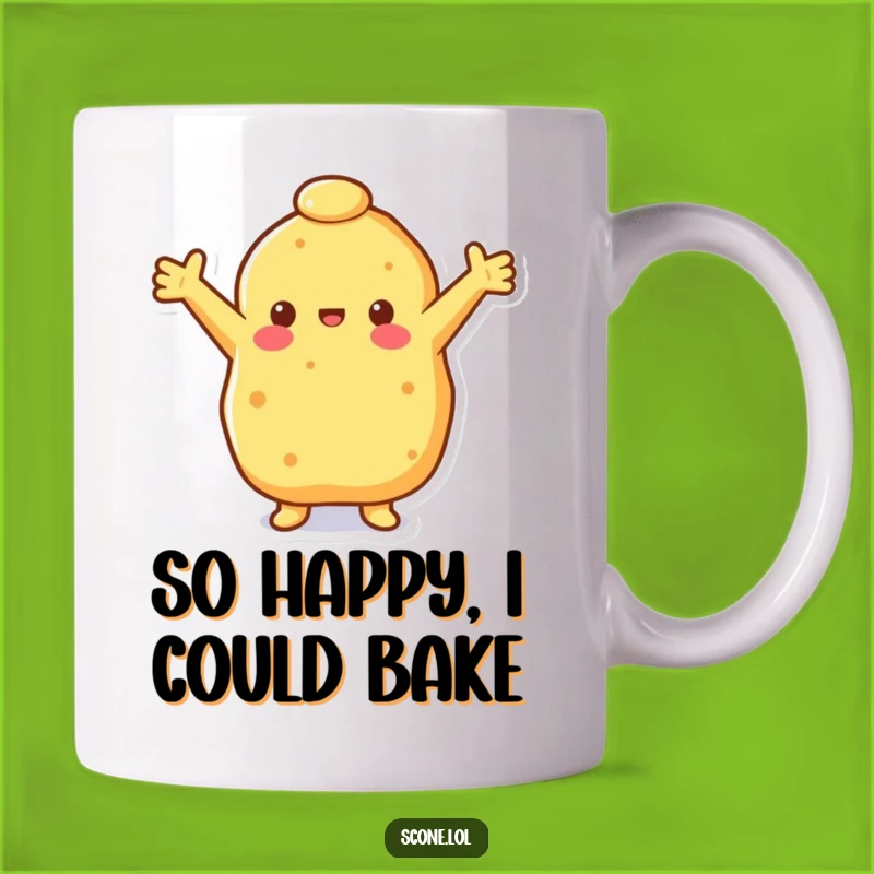 Funny Happy Scone Mug: Embrace Joy with Open Arms Pastry
