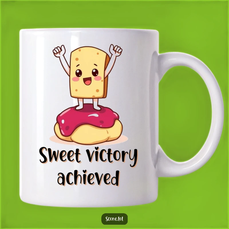 Funny Scone Champion Mug: Triumphant Jam Pose, Hilarious Baked Good Gift
