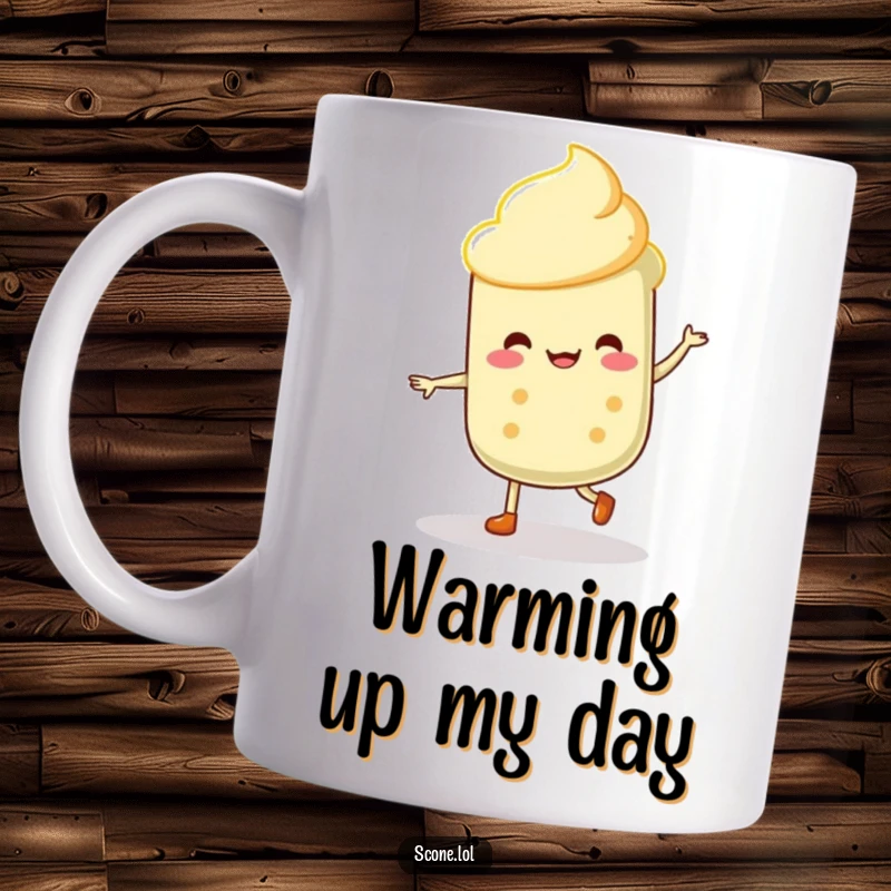 Funny Scone Dancer Mug: A cheerful scone character captured mid-jig, radiating pure happiness and energy.