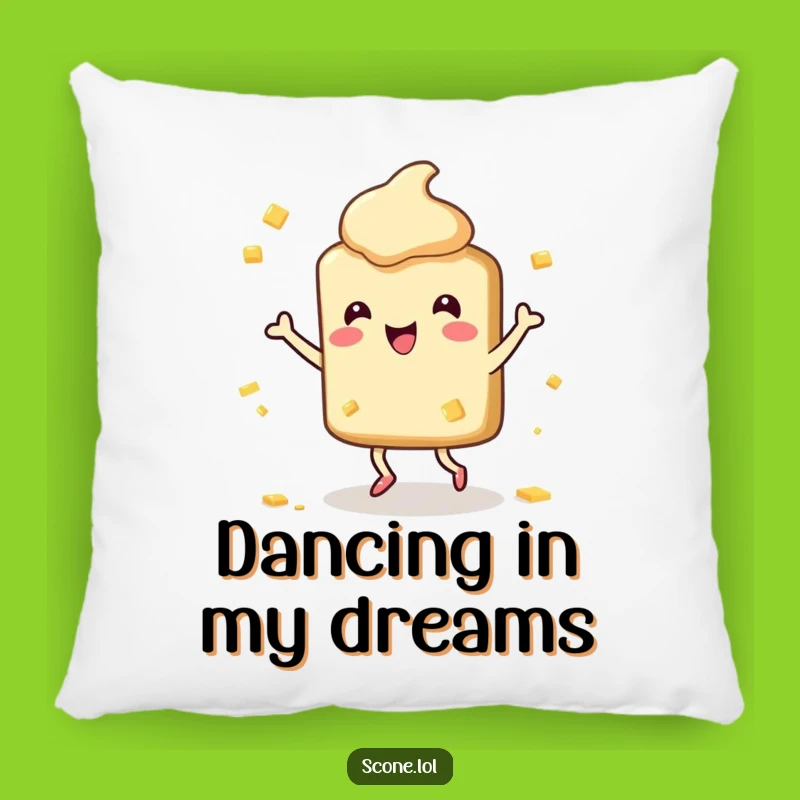 Funny Scone Dance Pillow: Cozy Butter Splatters, Hilarious Comfort for Scone Lovers!