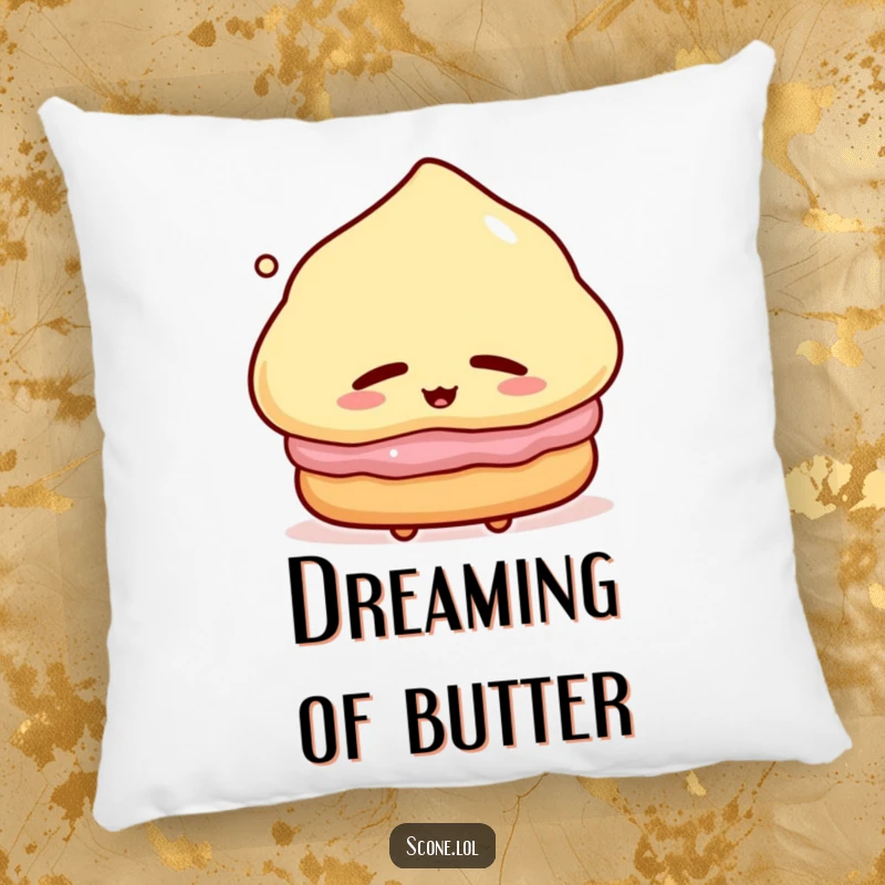 Funny Pillow featuring a scone character with a contented sigh, offering comfort and a touch of baked humor to any living space.