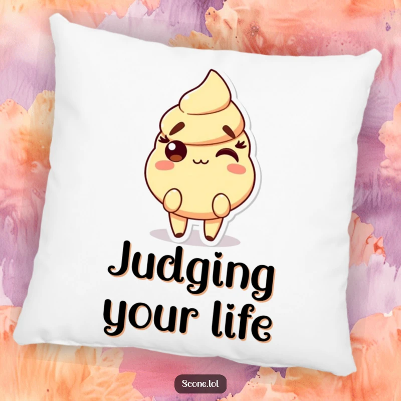 Funny Scone Pillow with a character showing raised eyebrows and a playful smirk, perfect for cozy, cheeky lounging.