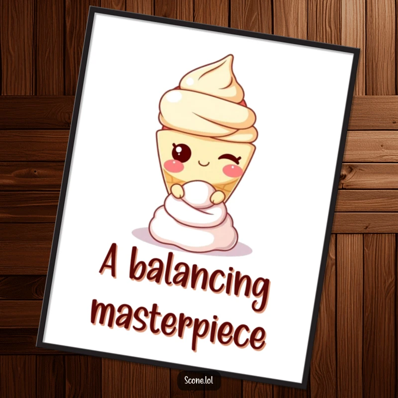 Funny scone character winking while balancing a dollop of cream, available as a downloadable digital art print.