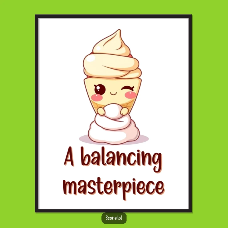 Funny Scone Digital Art: Winking Cream Balance, Whimsical Wall Decor Gift