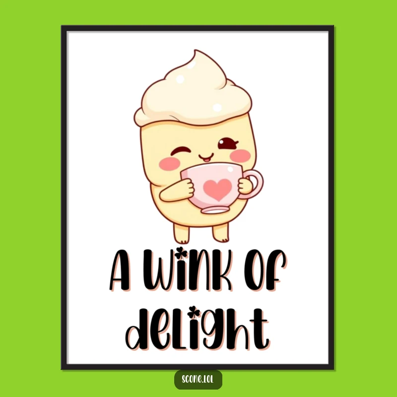 Funny Scone Digital Art Print with Teacup - Instant Whimsical Decor - Gift