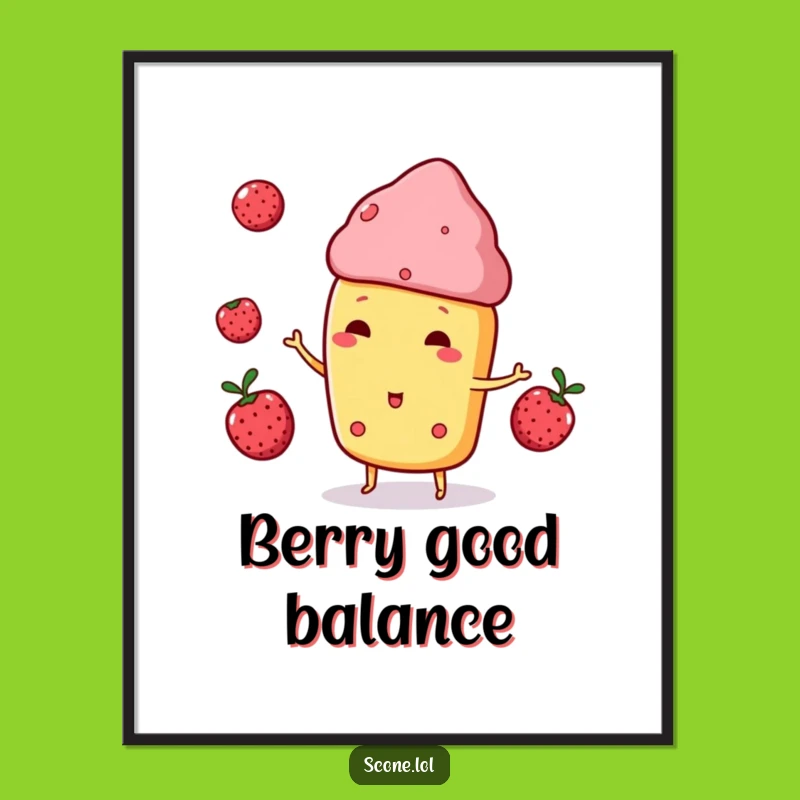 Funny Scone Digital Art Print - Juggling Berries - Instant Playful Decor Gift