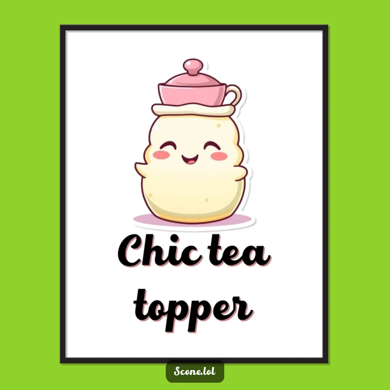 Funny Teacup Hat Scone Digital Art - Instant Whimsical Tea Party Download