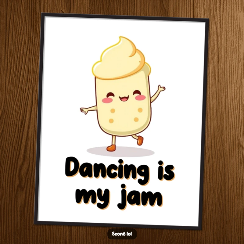 Funny Scone Dancer Digital Art Print: A high-resolution image of a scone character performing an energetic and joyful jig.