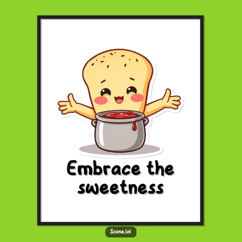 Funny Scone Jam Hug Art Print: Loving Character, Quirky Digital Decor Perfect Funny Gift