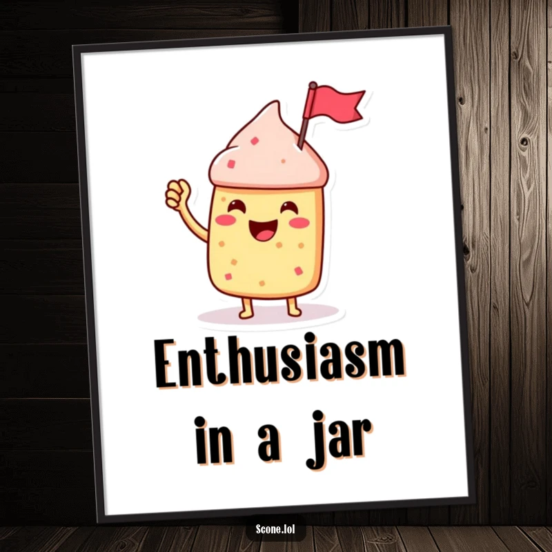 Funny Scone Character Digital Art, waving a jam jar flag with enthusiasm, a vibrant and celebratory artwork.