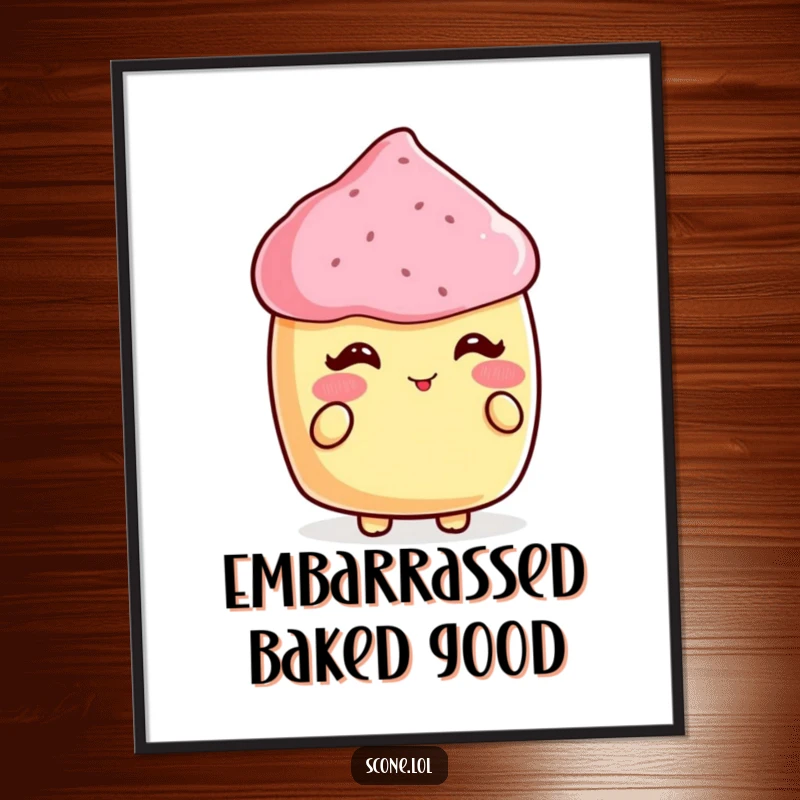 Funny digital art print of a scone blushing brightly while receiving a compliment, perfect for sweet decor.