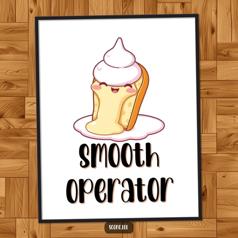 Funny Scone Cream Slide Digital Art Print: A scone joyfully sliding down cream, ready to be printed and displayed.