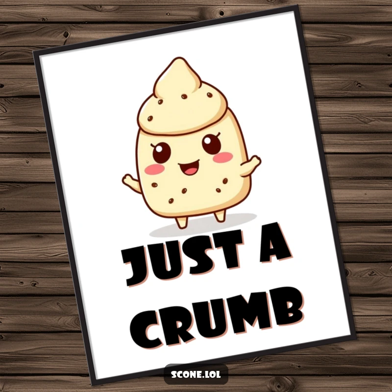 Funny scone character digital art print of a scone cheerfully offering a crumb, embodying kindness and warmth.