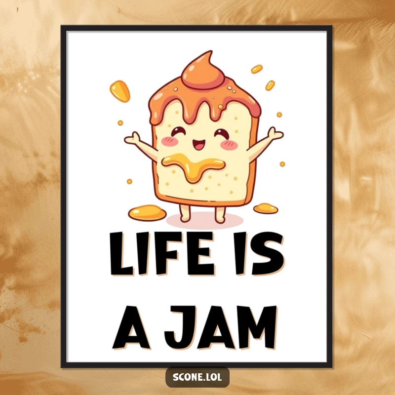 Funny Scone Jam Dance Digital Art Print: A scone performs a delightful jam dance, ready to be printed and displayed.