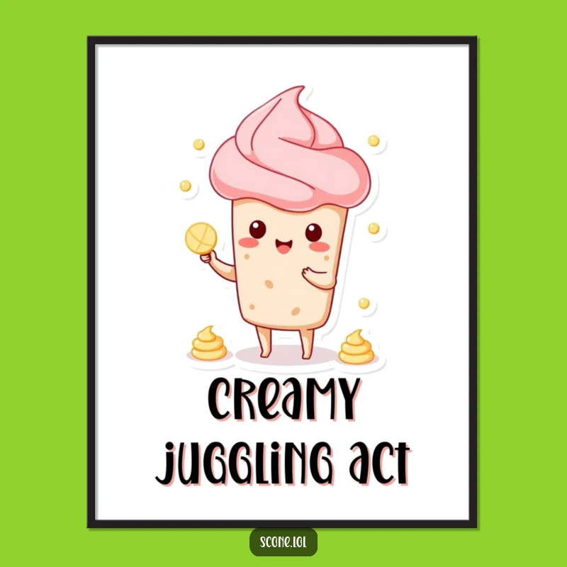 Funny Scone Juggling Cream Digital Art: Instantly Downloadable Pastry Humor for Walls