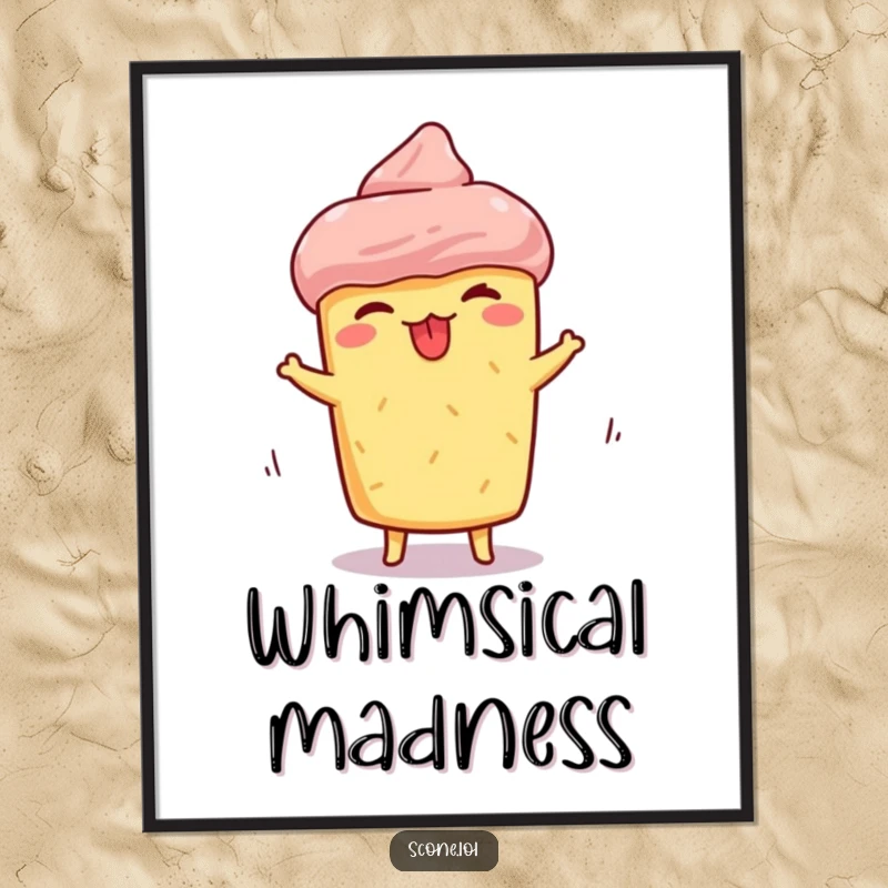 Funny scone digital art, showing a scone making a silly face with tongue sticking out while spinning, perfect for humorous online display.