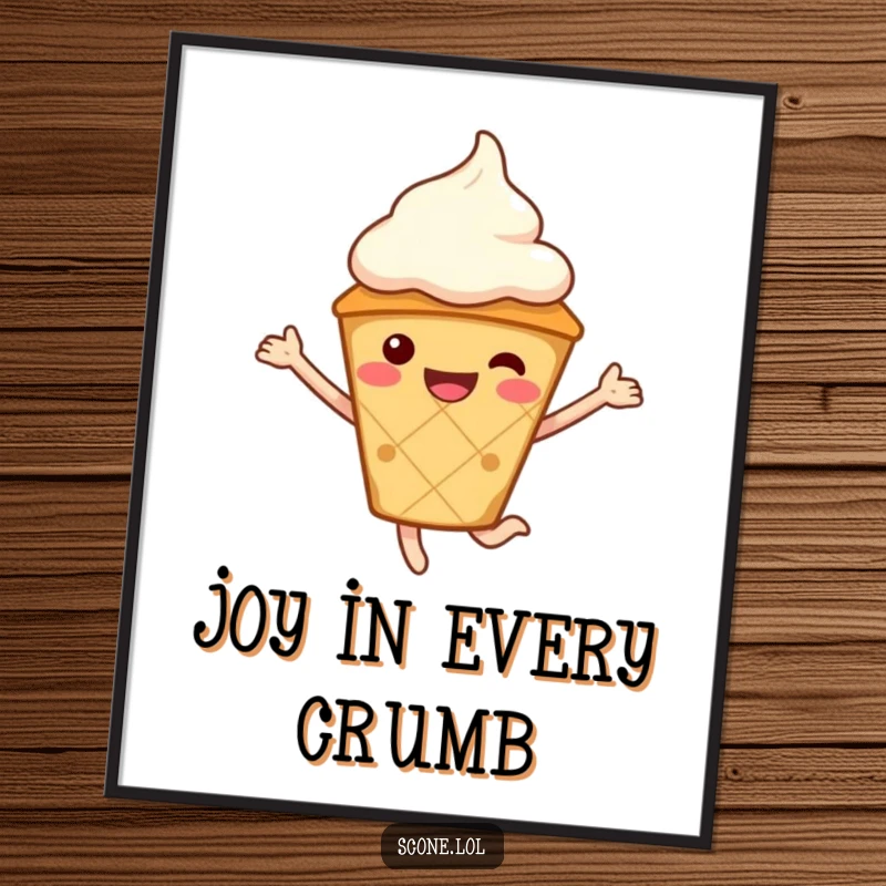 Funny Scone Character Digital Art, wearing a cream hat, captured mid-jump, a vibrant and cheerful artwork.