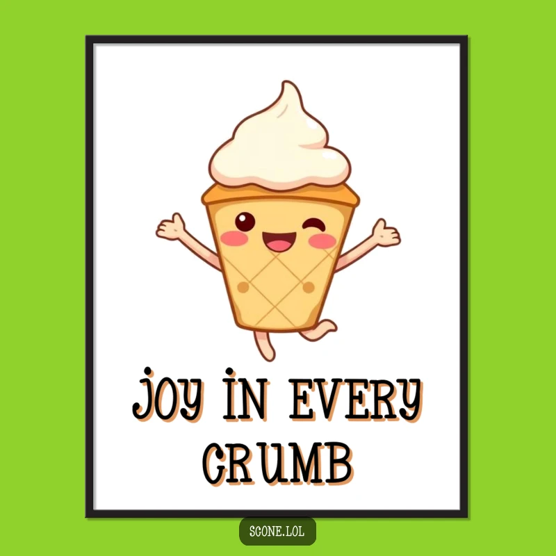 Funny Scone Digital Art Print with Cream Hat - Instant Whimsical Wall Decor - Gift