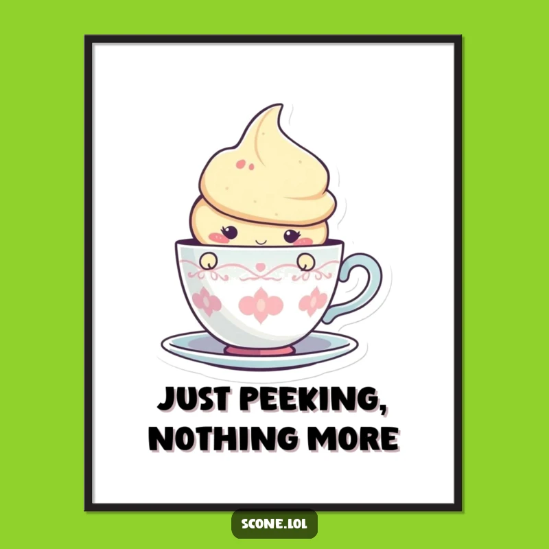 Funny Scone Teacup Peek Digital Art: Instant Charm for Your Walls!