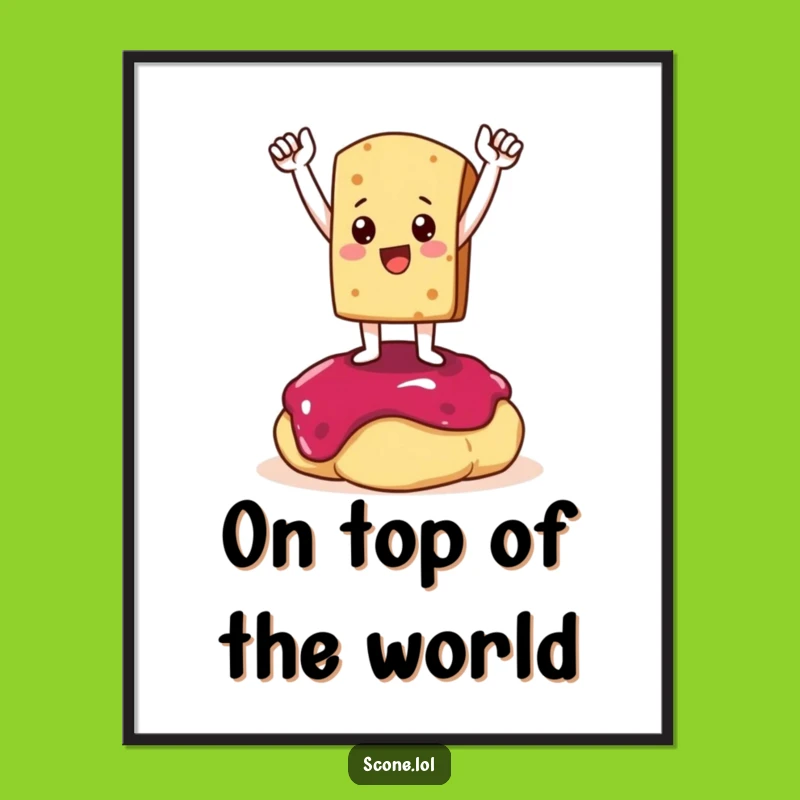 Funny Scone Victory Art Print: Triumphant Character, Quirky Digital Decor Perfect Funny Gift