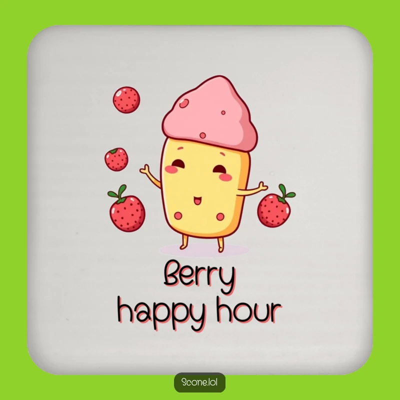 Funny Scone Drink Coaster - Juggling Berries Protection - Playful Table Decor Gift