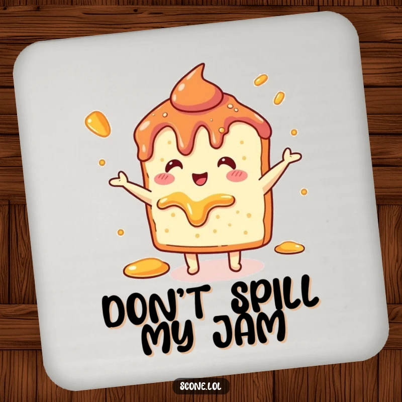 Funny Scone Jam Dance Drink Coaster: A coaster featuring a scone in a lively jam dance, protecting surfaces with humor.