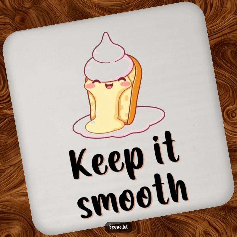 Funny Scone Cream Slide Drink Coaster: A coaster featuring a scone sliding down cream, protecting surfaces with sweet humor.