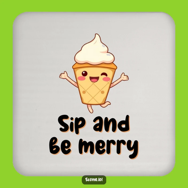 Funny Scone Drink Coaster with Cream Hat - Protect Surfaces with Humor