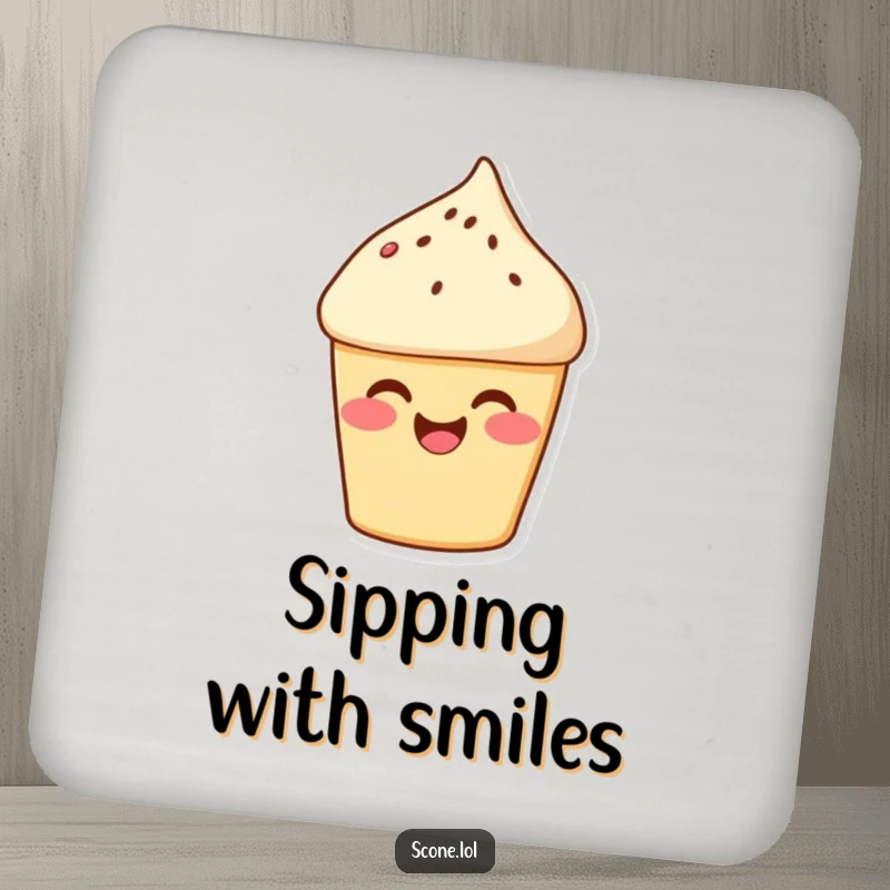 Funny Scone Coaster Set: Giggling scones with rosy cheeks guard your drinks with adorable humor. Perfect funny gift.