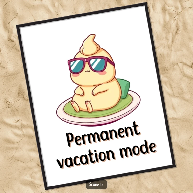 Funny Satay Poster: A humorous art print of a satay character lounging with tiny sunglasses, radiating pure, funny relaxation.