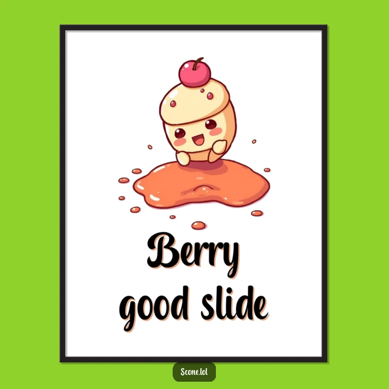 Funny Scone Jam Slide Poster: Dynamic Art of a Pastry in Motion
