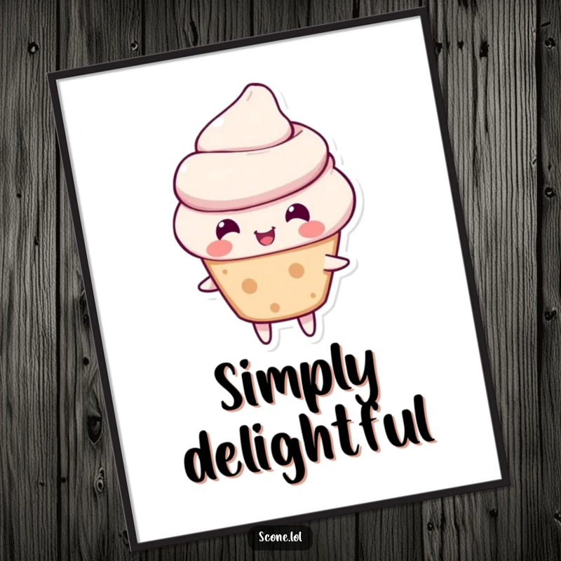 Funny scone poster displaying a scone character in a dynamic, cheerful bounce, bringing smiles to any room.